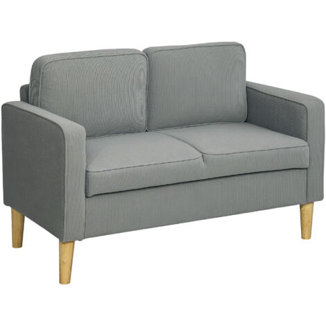 Canapé 2 places petit avec accoudoirs, rangement, moderne en velours côtelé, pieds en bois, coussin, sofa lounge pour salon, chambre, 117 x 63 x 79 cm, gris clair