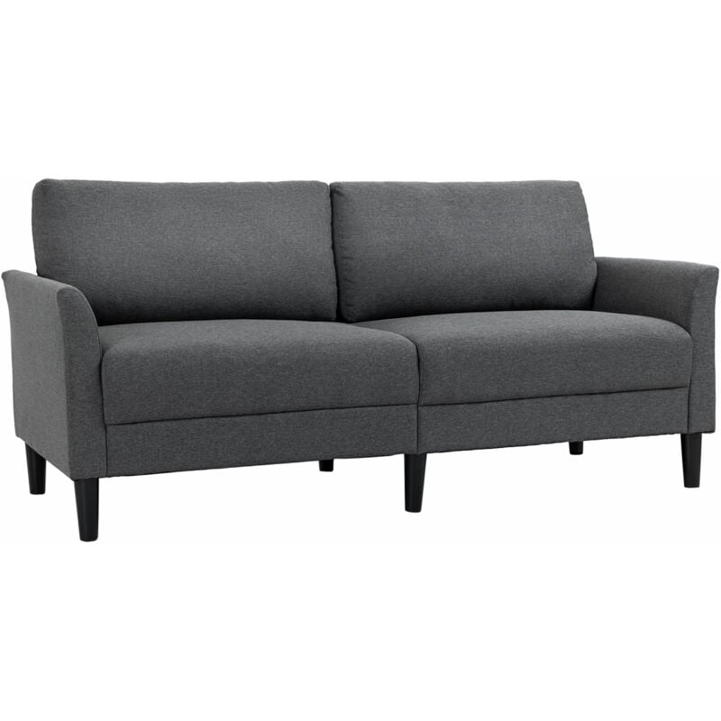 Homcom - Canapé 2 places style contemporain assises larges profondes accoudoirs courbés piètement effilé bois hévéa noir polyester gris foncé