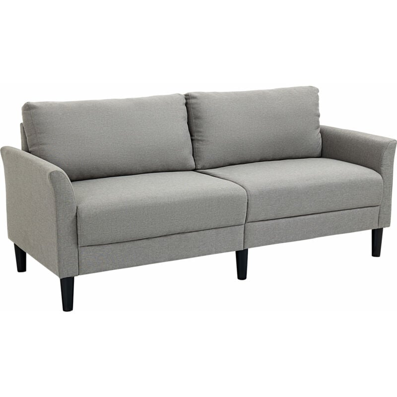 Homcom - Canapé 2 places style contemporain assises larges profondes accoudoirs courbés piètement effilé bois hévéa noir polyester gris clair