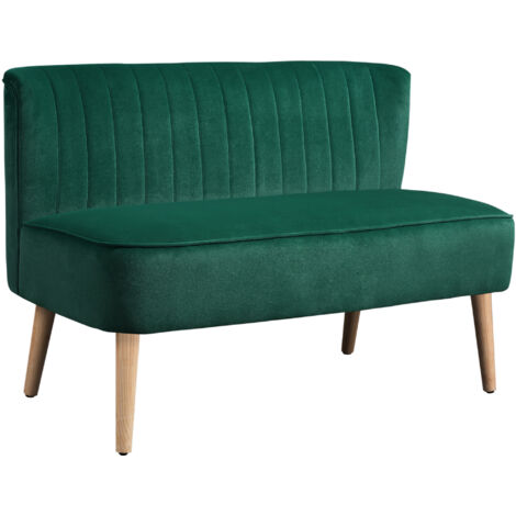 Canapé 2 places style rétro pieds bois 117x56,5x77 cm canapé salon vert foncé