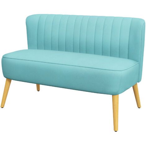 Canapé 2 places style rétro, pieds en bois, 117 cm x 56,5 cm x 77 cm, vert