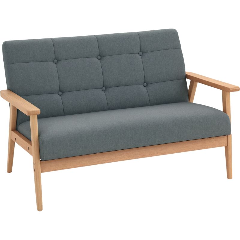 Homcom - Canapé 2 places style scandinave dim. 115l x 66,5P x 73H cm bois tissu gris