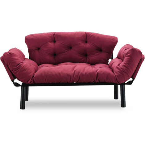 Canapé 2 places transformable en lit tissu bordeaux Pliaz 155cm