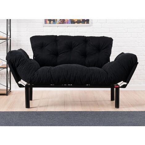 Canapé 2 places transformable en lit tissu noir Pliaz 155cm
