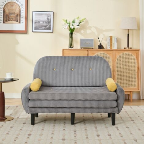 Canapé 2 places velours côtelé gris, convertible lit et fauteuil inclinable, avec rangement intégré salon 133.5x77x85cm