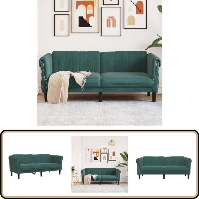 Vidaxl - Canapé 2 places vert foncé velours - Canapé Deux Places - Canapé Velours - Canapé Vert - Canapé Design - Meuble Salon