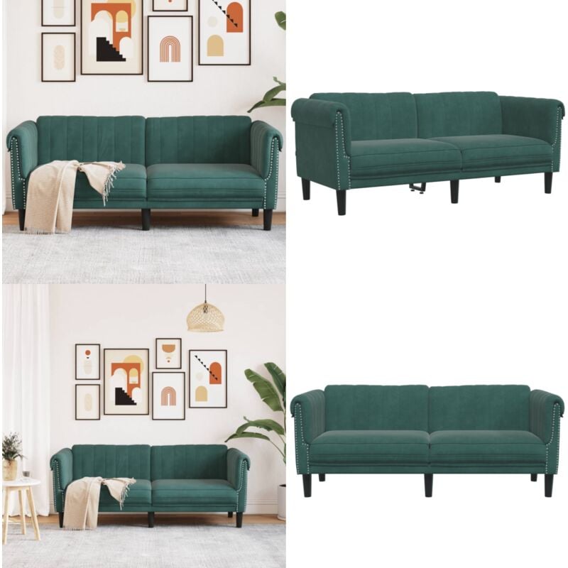 Vidaxl - Canapé 2 places vert foncé velours - Canapé Deux Places - Canapé Velours - Canapé Vert - Canapé Design - Meuble Salon - Home & Living