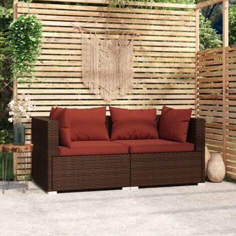 Canapé 2 places，Sofa pour Salon，Banquette avec coussins Marron Résine tressée CFW47687