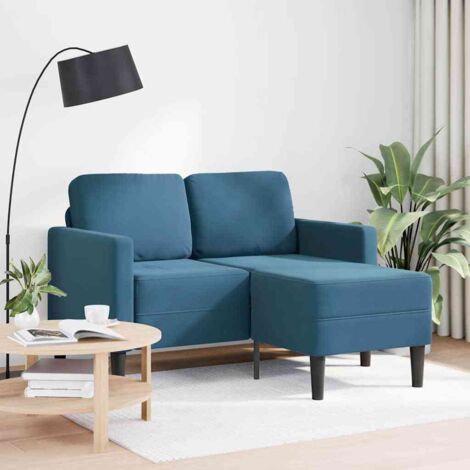 Canapé 2 places，Sofa pour Salon，Banquette avec méridienne en L bleu 125 cm velours CFW728967