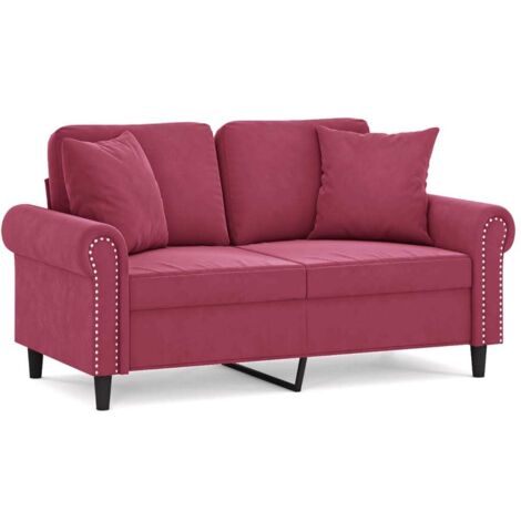 Canapé 2 places,Sofa pour Salon,Banquette avec oreillers bordeaux 120 cm velours CFW714168