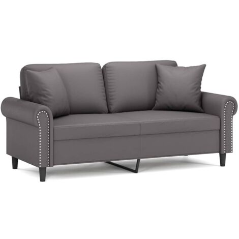 Canapé 2 places，Sofa pour Salon，Banquette avec oreillers décoratifs gris 140cm similicuir CFW600042