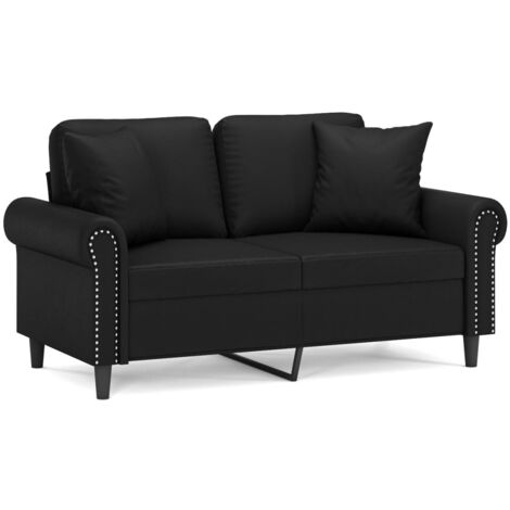 Canapé 2 places，Sofa pour Salon，Banquette avec oreillers décoratifs noir 120cm similicuir CFW677150