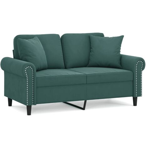 Canapé 2 places，Sofa pour Salon，Banquette avec oreillers vert foncé 120 cm velours CFW478424