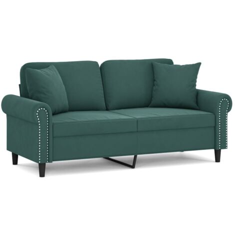 Canapé 2 places，Sofa pour Salon，Banquette avec oreillers vert foncé 140 cm velours CFW827284