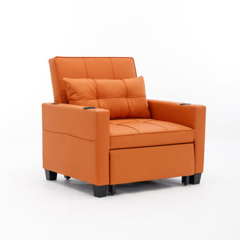Canapé 3-in-1 Extendable Single Sofa Bed Polyuréthane Orange 74.00x87.00x84.00 cm ZIPSOFA