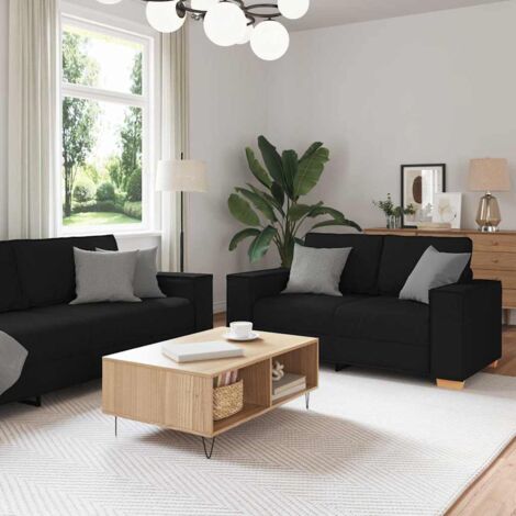 Canapé 3 pcs Noir Tissu en lin mélangé vidaXL
