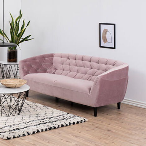 Canapé 3 places 191x84x78 cm en velours rose clair - SALMA