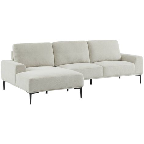 Canapé 3 places angle gauche en tissu et structure / piètement métal noir Polyester Crème