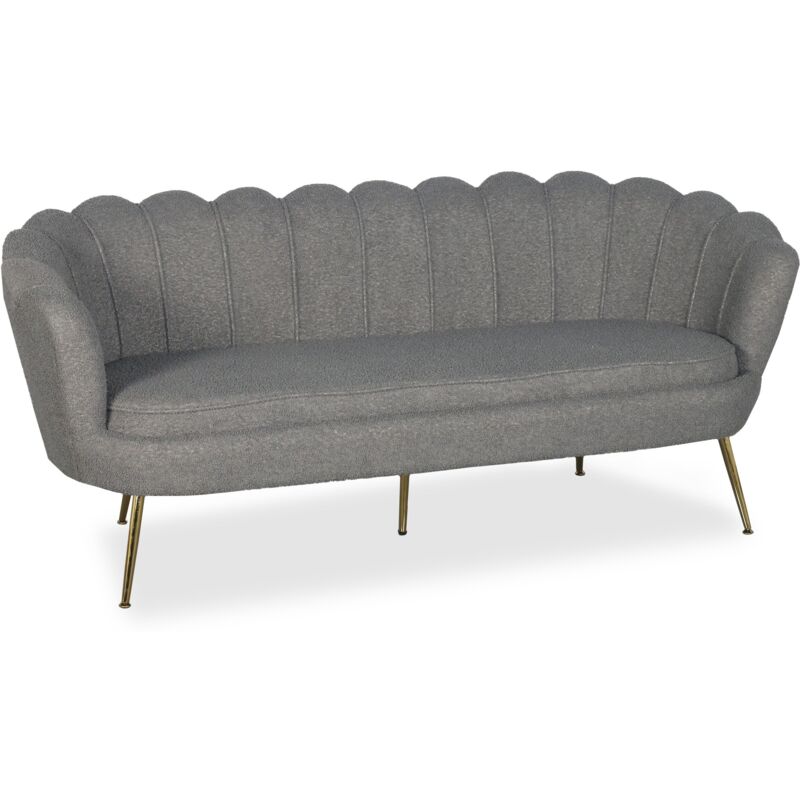 Cotecosy - Canapé 3 places arrondi style boudoir glamour Andersen Tissu bouclette Gris