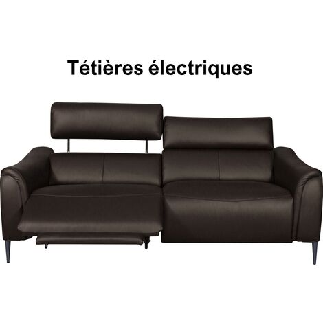 Canapé 3 places avec 2 relax en 100% tout cuir épais de luxe italien avec 2 relax électriques et 2 têtières électriques, MILAN, chocolat