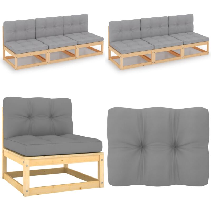Canapé 3 places avec coussins Bois de pin massif - Canapé Jardin - Canapé 3 Places - Mobilier De Jardin - Jardin - Patio - Home & Living