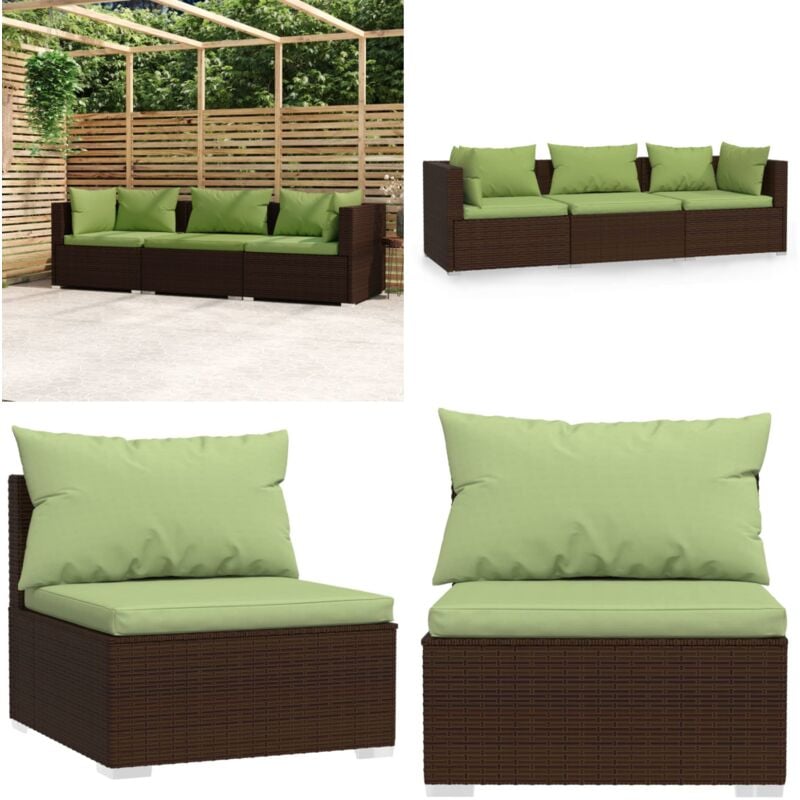 Canapé 3 places avec coussins Marron Résine tressée - Canapé Jardin - Salon De Jardin - Meuble Extérieur - Mobilier De Jardin - Set De Salon - Home &