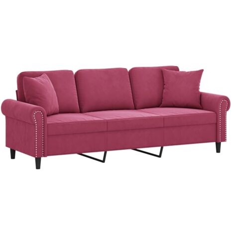 Canapé 3 places avec oreillers bordeaux 180 cm velours vidaXL
