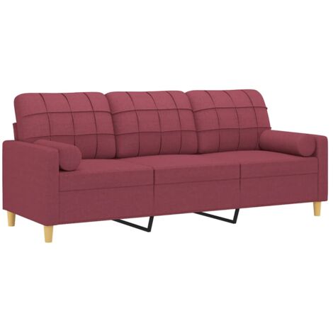 Canapé 3 places avec oreillers décoratifs bordeaux 180 cm tissu vidaXL