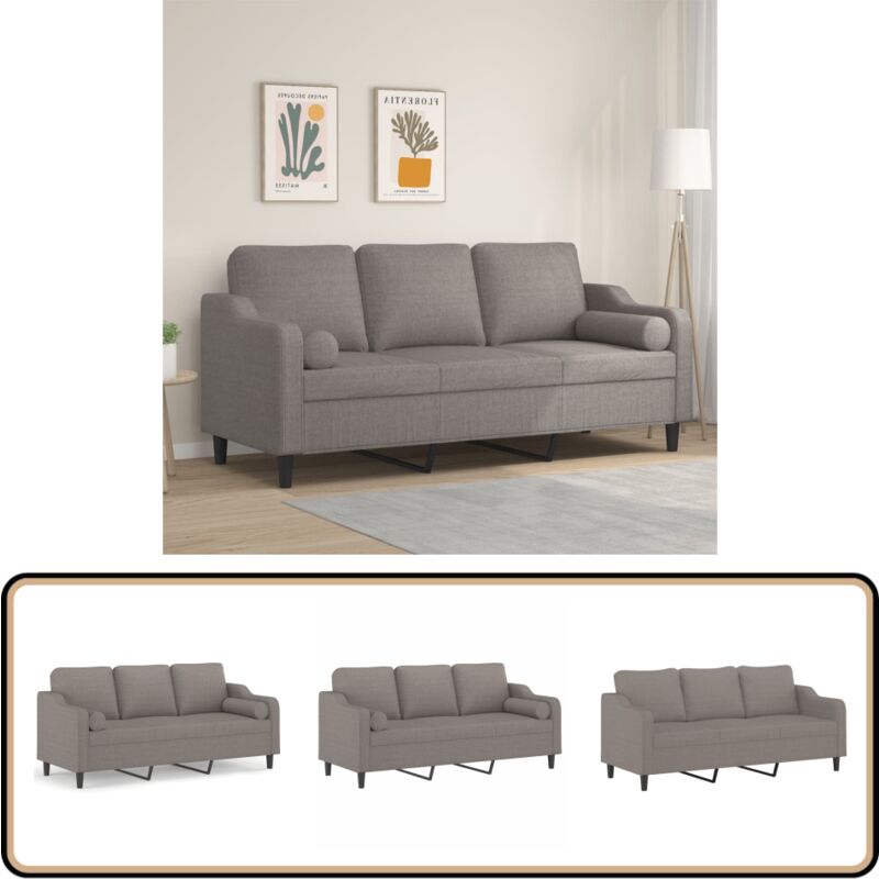 Vidaxl - Canapé 3 places avec oreillers décoratifs taupe 180 cm tissu - Canapé Trois Places - Canapé Moderne - Canapé Taupe - Canapé Tissu - Salon