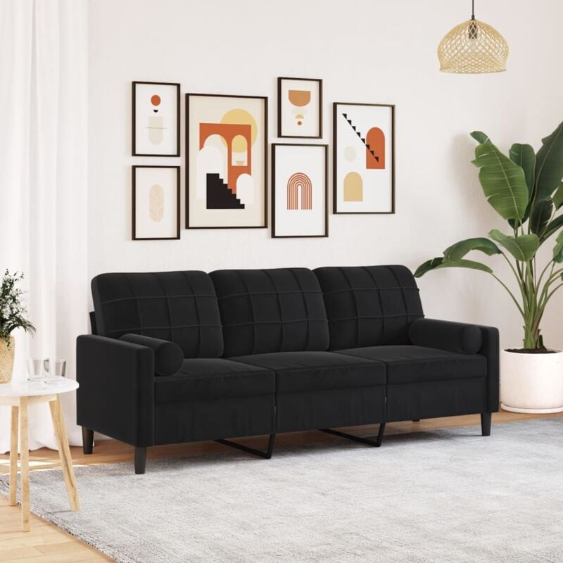 Vidaxl - Canapé 3 places avec oreillers décoratifs noir 180 cm velours