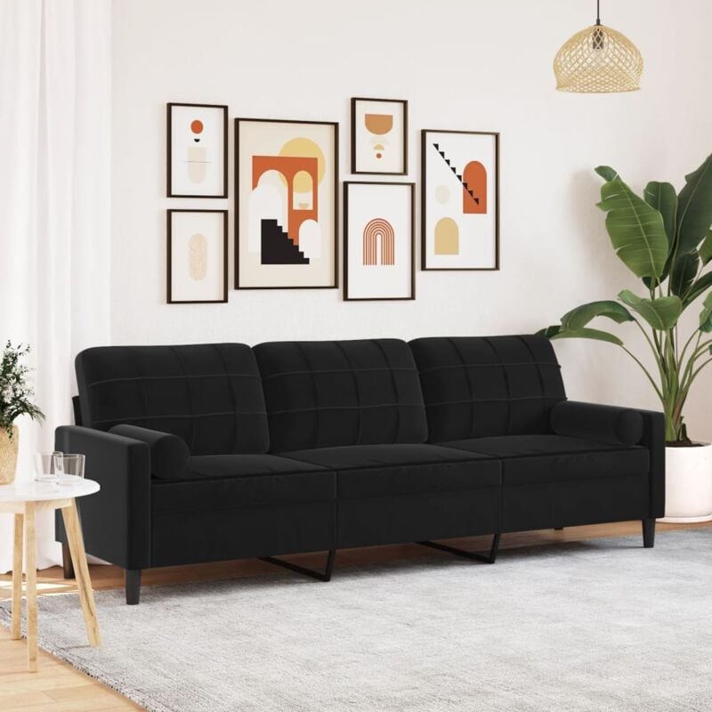 Vidaxl - Canapé 3 places avec oreillers décoratifs noir 210 cm velours