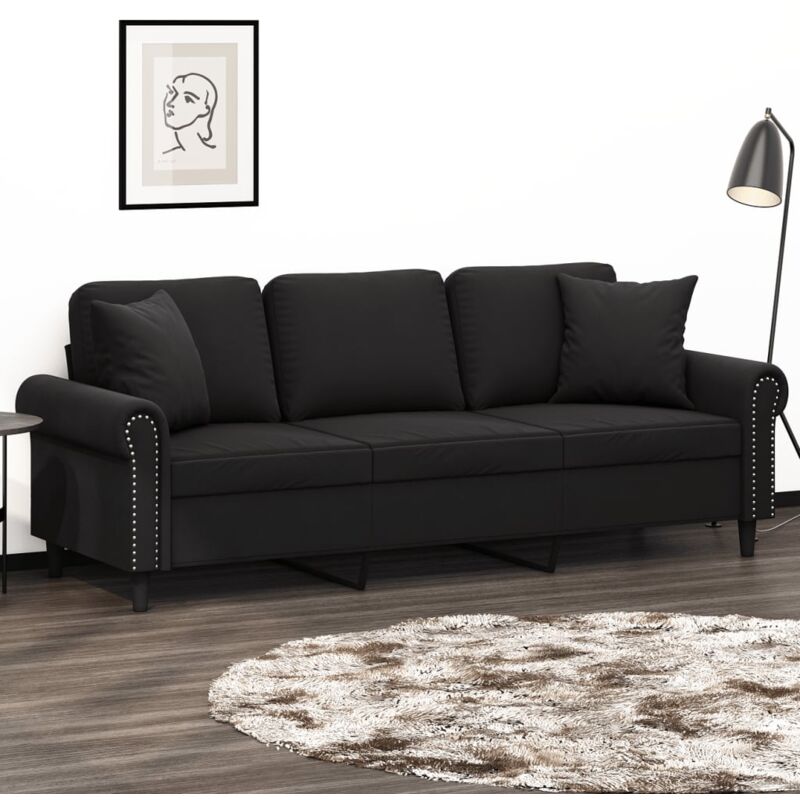 Vidaxl - Canapé 3 places avec oreillers décoratifs noir 180 cm velours