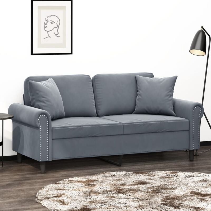 Vidaxl - Canapé 2 places avec oreillers gris foncé 140 cm velours