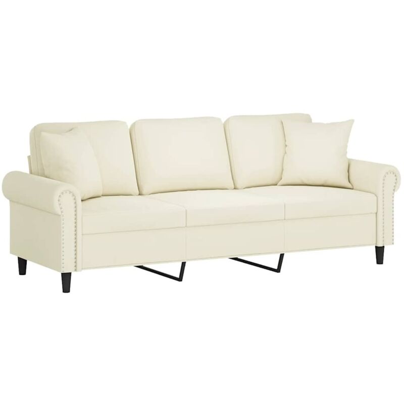 Vidaxl - Canapé 3 places avec oreillers décoratifs crème 180 cm velours