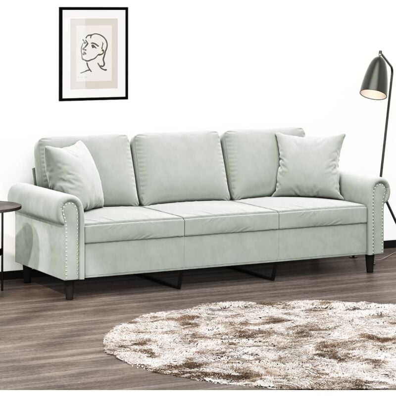 Canapé 3 places avec oreillers gris clair 180 cm velours vidaXL