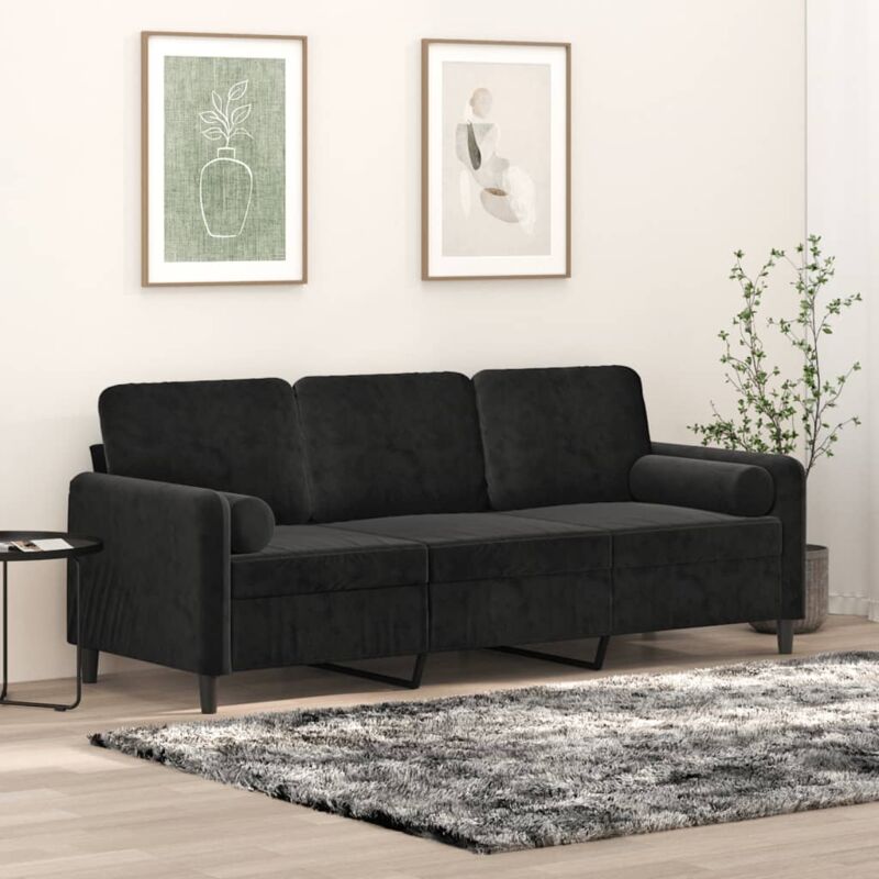 Vidaxl - Canapé 3 places avec oreillers décoratifs noir 180 cm velours