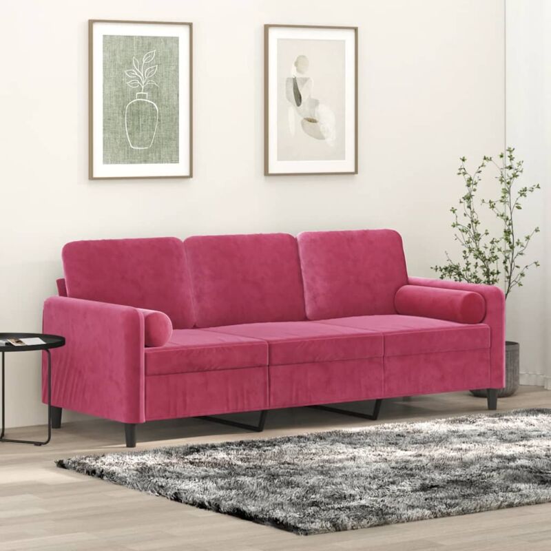 Vidaxl - Canapé 3 places avec oreillers bordeaux 180 cm velours