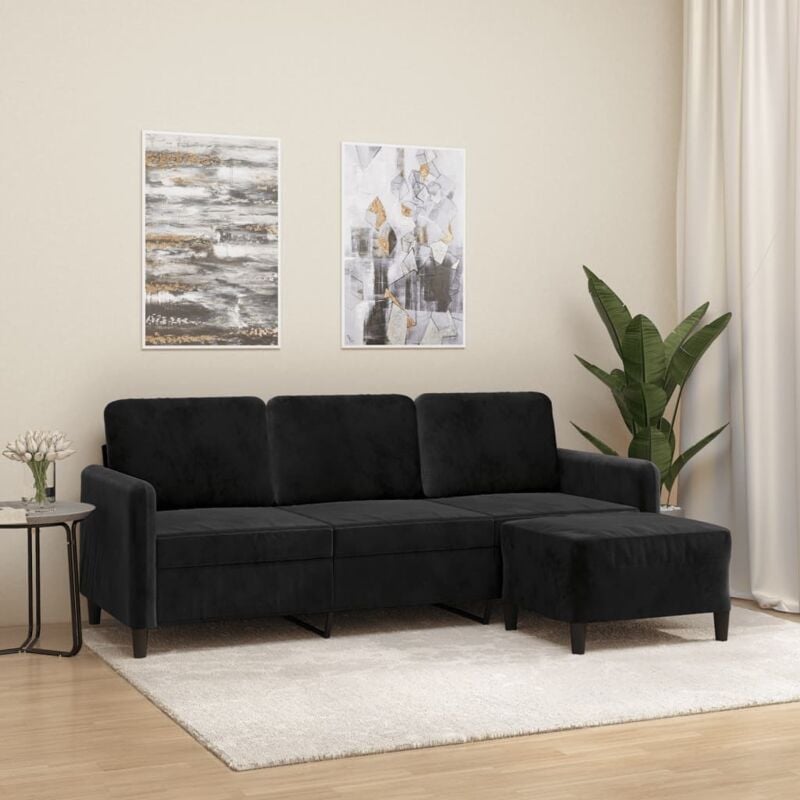 Vidaxl - Canapé à 3 places avec repose-pieds Noir 180 cm Velours