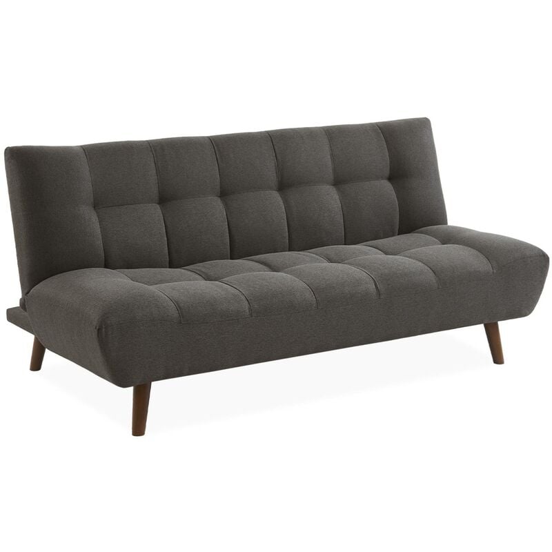 Canapé 3 places banquette clic clac. convertible. en tissu et pieds bois Polyester Gris foncé