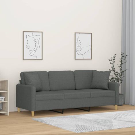 Canapé 3 places, Banquette Sofa de Salon, Canapé droit avec oreillers gris foncé 180 cm tissu DESIGN IN