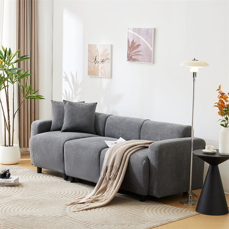 Canapé droit 3 places Gris Tissu Pas cher Design Confort