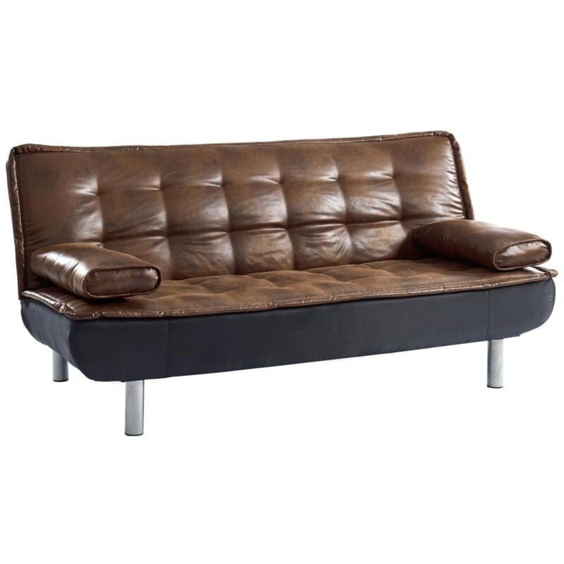 Vente-unique - Canapé 3 places convertible clic-clac en microfibre vieilli marron mishan ii