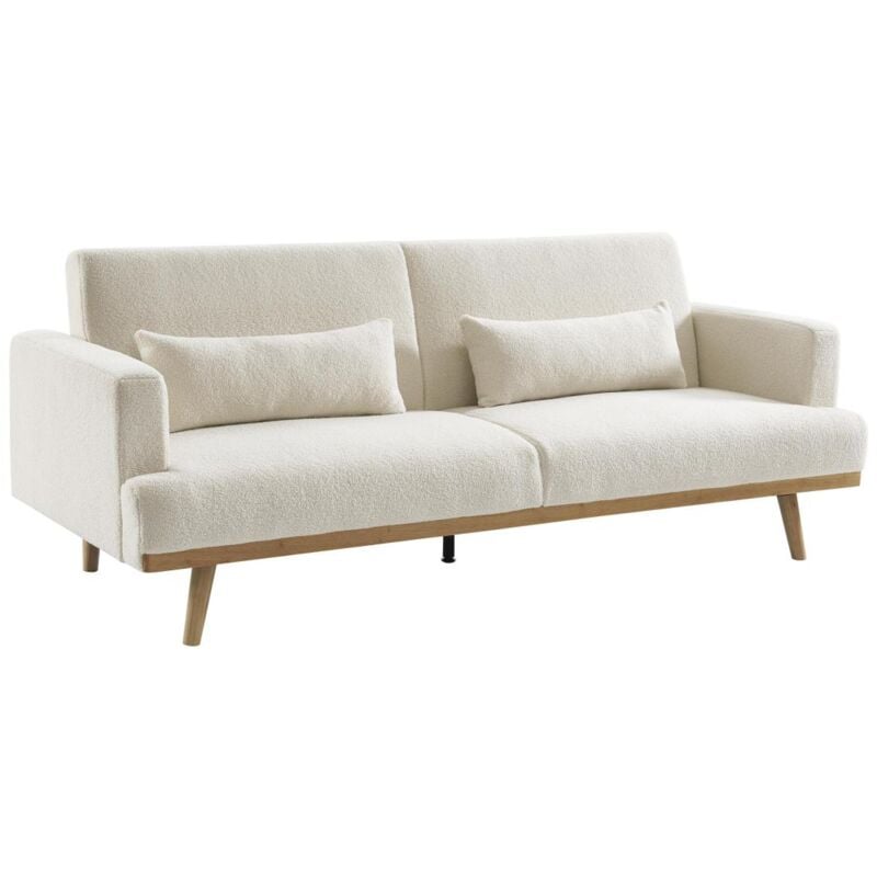 Vente-unique - Canapé 3 places convertible clic-clac en tissu bouclette blanc esme