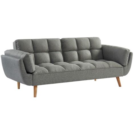 Canapé 3 places convertible clic-clac en tissu gris chiné LOELINE