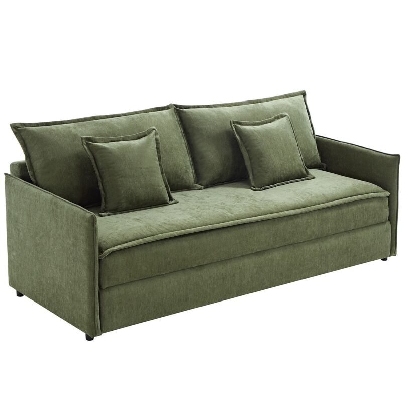 Canapé 3 places convertible en tissu vert kaki avec assise à mémoire de forme SERABA