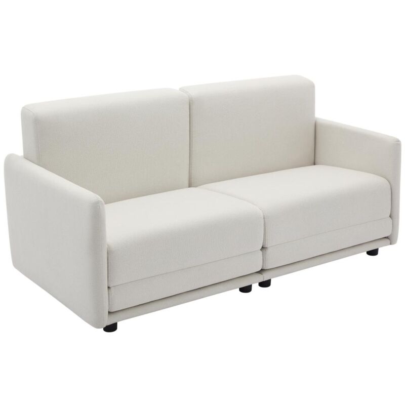 Vente-unique - Canapé 3 places convertible en tissu beige borsila