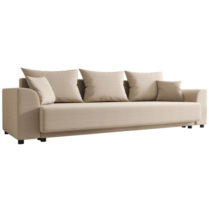 Vente-unique - Canapé 3 places convertible en tissu beige nessaro