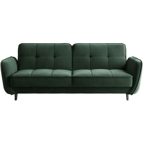 Canapé 3 places convertible en tissu BOZA - Pieds bois noir-Vert épinard