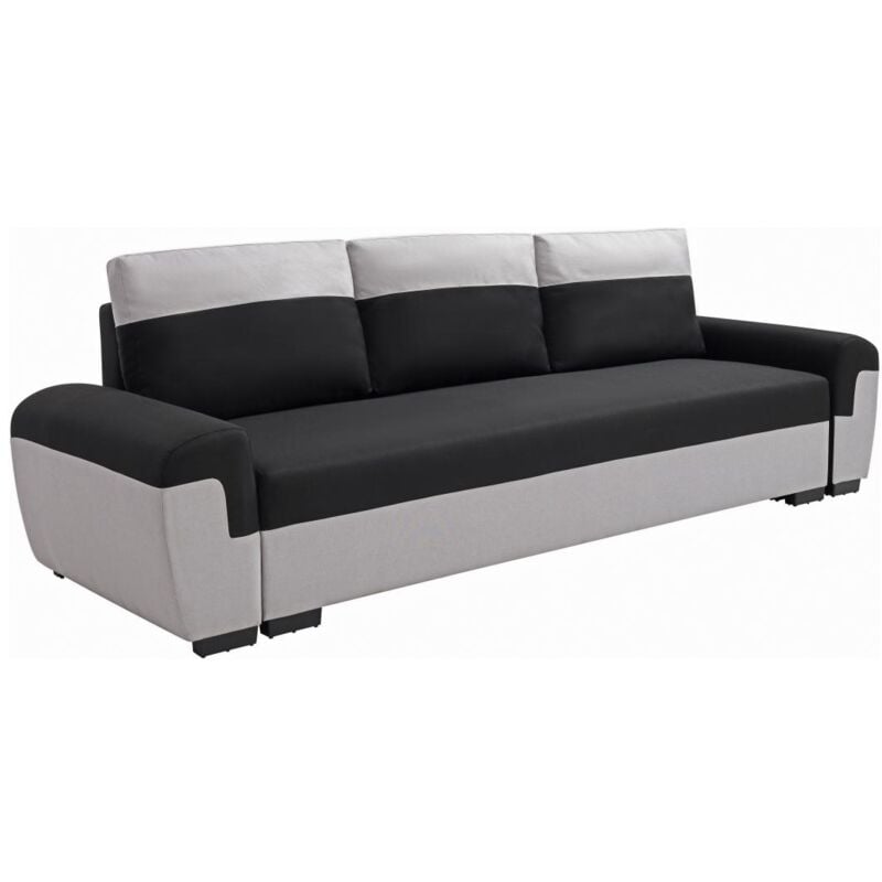 Vente-unique - Canapé 3 places convertible en tissu noir et gris clair gaby ii