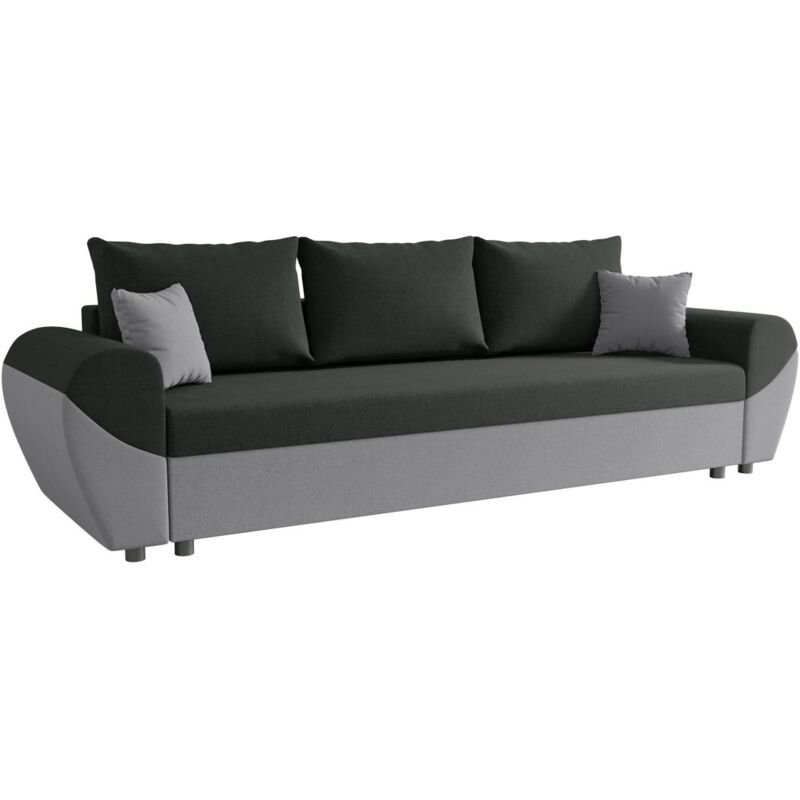 Vente-unique - Canapé 3 places convertible en tissu noir et gris lierno